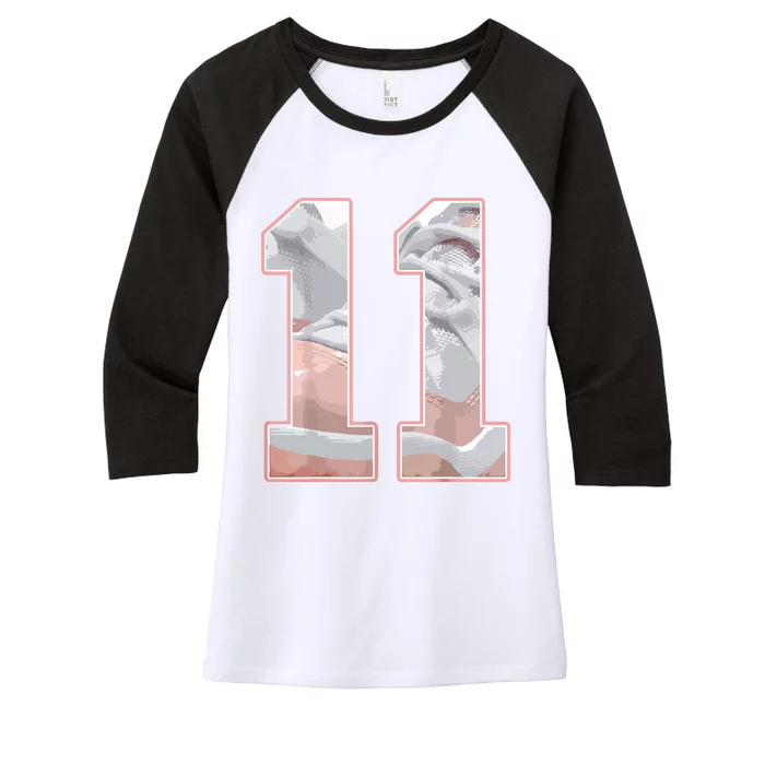 Number 11 Low Legend Pink 11s Matching Women's Tri-Blend 3/4-Sleeve Raglan Shirt