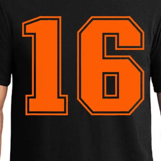 Number 16 Orange Sports Jersey Lucky Number Pajama Set