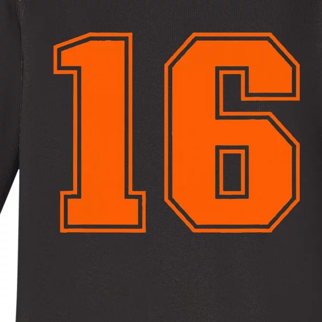 Number 16 Orange Sports Jersey Lucky Number Baby Long Sleeve Bodysuit