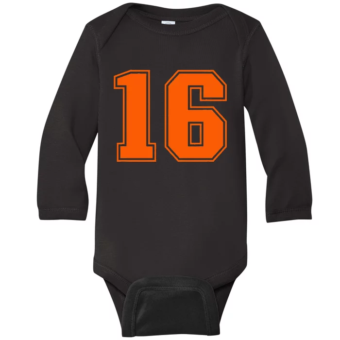 Number 16 Orange Sports Jersey Lucky Number Baby Long Sleeve Bodysuit