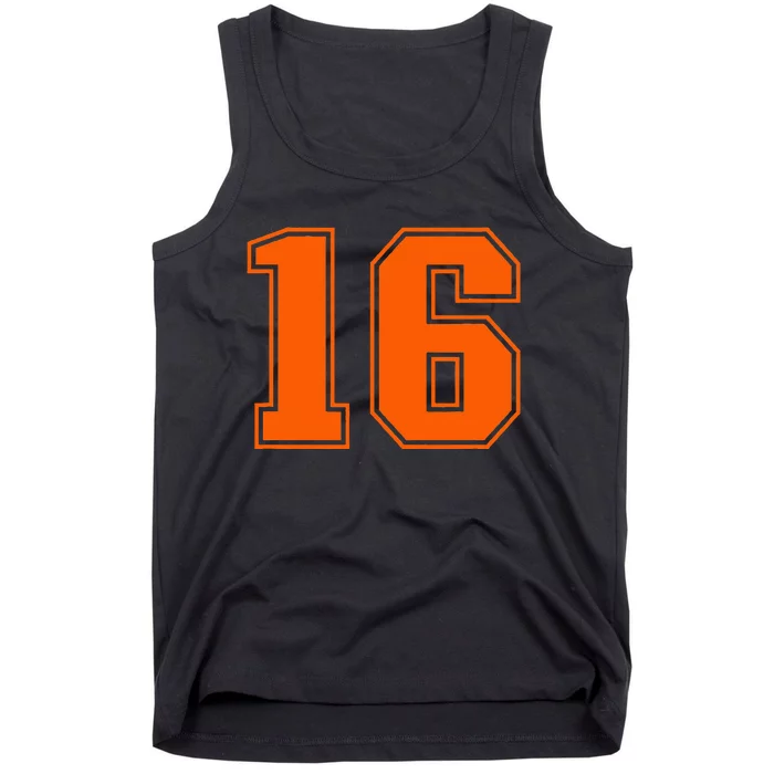 Number 16 Orange Sports Jersey Lucky Number Tank Top