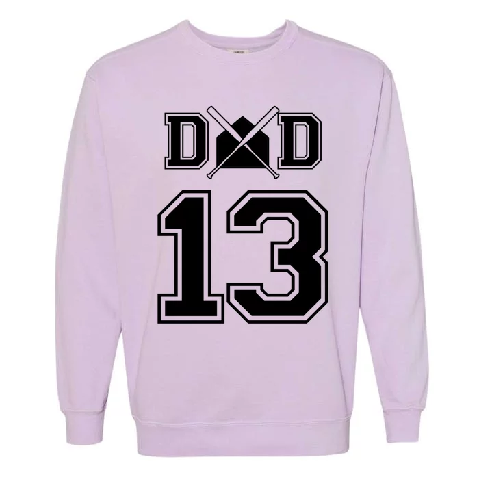 Number 13 Players Biggest Fan For Baseball Or Softball Dad Gift Garment-Dyed Sweatshirt