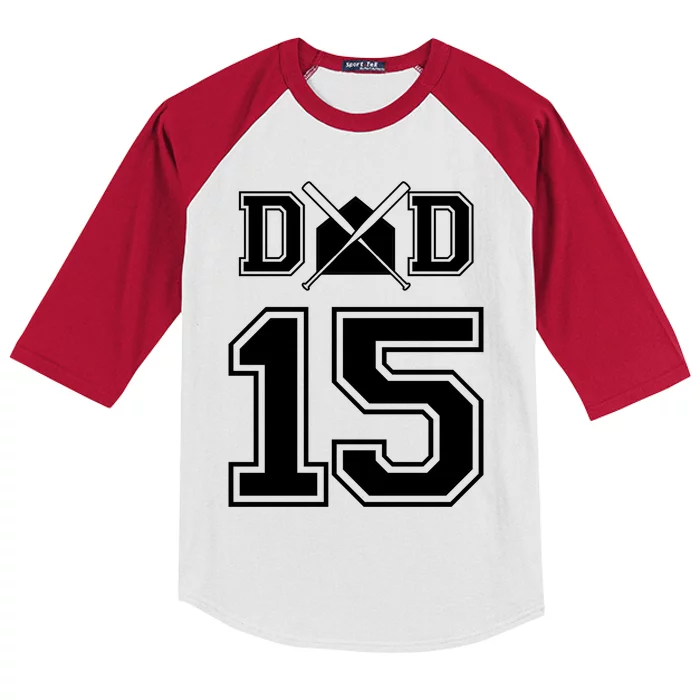 Number 15 Players Biggest Fan For Baseball Or Softball Dad Gift Kids Colorblock Raglan Jersey