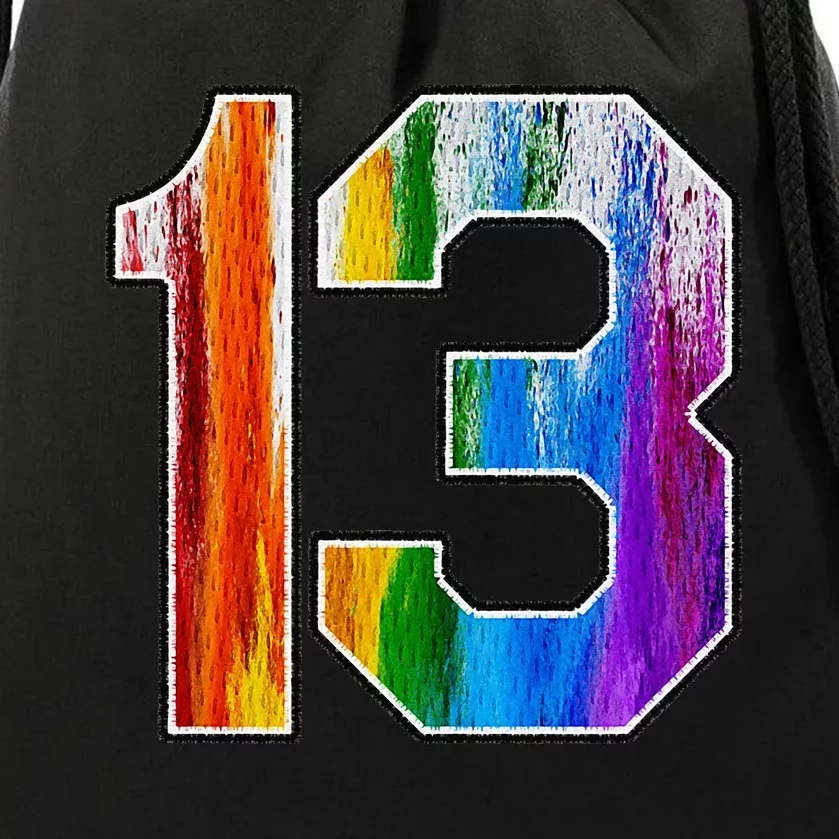 Number 13 Rainbow Pride Powder Tie Dye Flag Sports Fan Wear Drawstring Bag