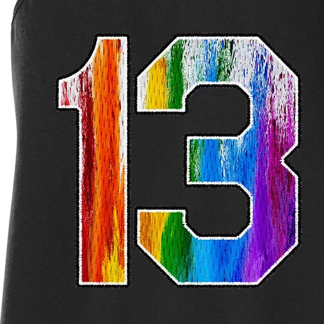 Number 13 Rainbow Pride Powder Tie Dye Flag Sports Fan Wear Women's Racerback Tank