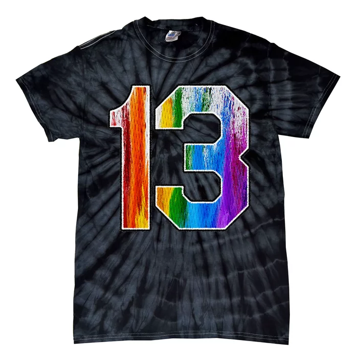 Number 13 Rainbow Pride Powder Tie Dye Flag Sports Fan Wear Tie-Dye T-Shirt