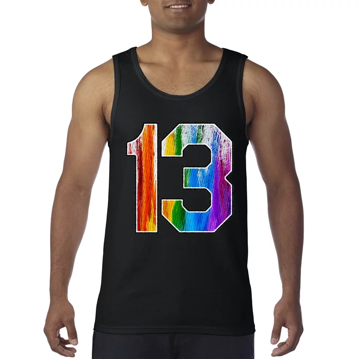 Number 13 Rainbow Pride Powder Tie Dye Flag Sports Fan Wear Tank Top