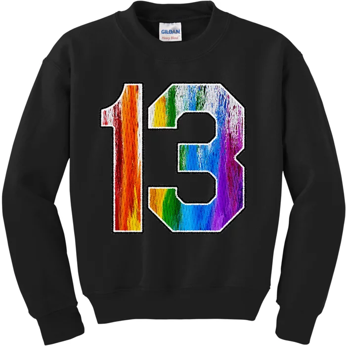 Number 13 Rainbow Pride Powder Tie Dye Flag Sports Fan Wear Kids Sweatshirt