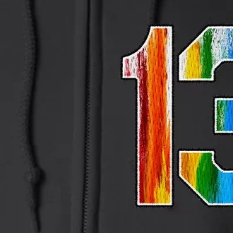 Number 13 Rainbow Pride Powder Tie Dye Flag Sports Fan Wear Full Zip Hoodie