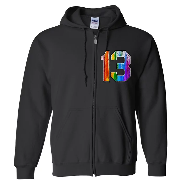 Number 13 Rainbow Pride Powder Tie Dye Flag Sports Fan Wear Full Zip Hoodie