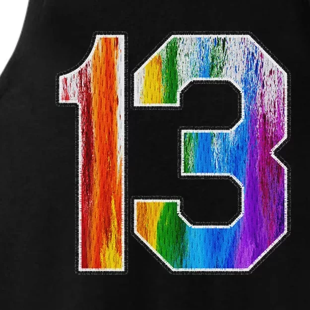 Number 13 Rainbow Pride Powder Tie Dye Flag Sports Fan Wear Ladies Tri-Blend Wicking Tank