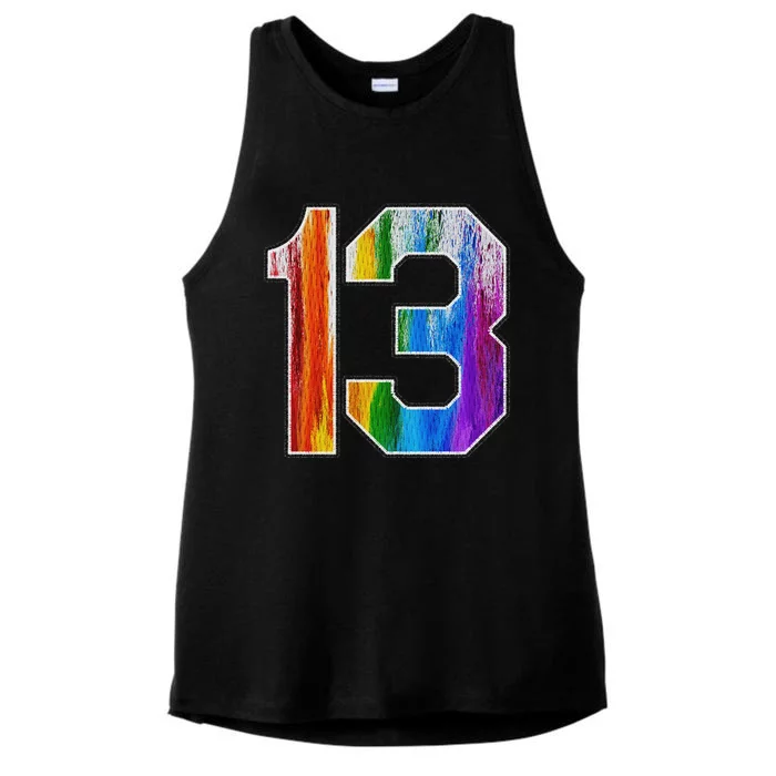 Number 13 Rainbow Pride Powder Tie Dye Flag Sports Fan Wear Ladies Tri-Blend Wicking Tank