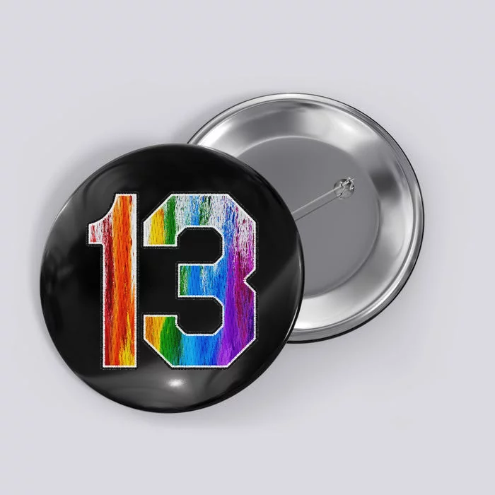 Number 13 Rainbow Pride Powder Tie Dye Flag Sports Fan Wear Button