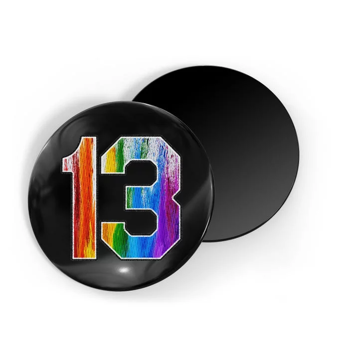 Number 13 Rainbow Pride Powder Tie Dye Flag Sports Fan Wear Magnet