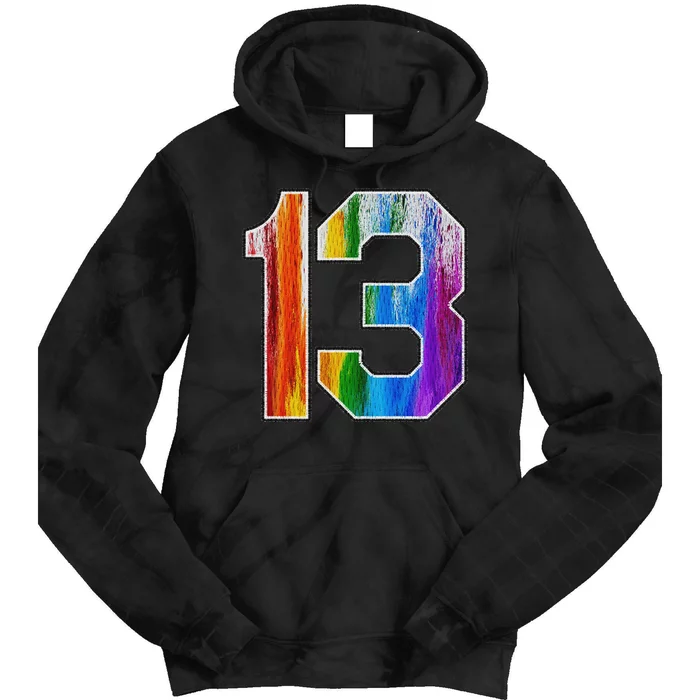 Number 13 Rainbow Pride Powder Tie Dye Flag Sports Fan Wear Tie Dye Hoodie