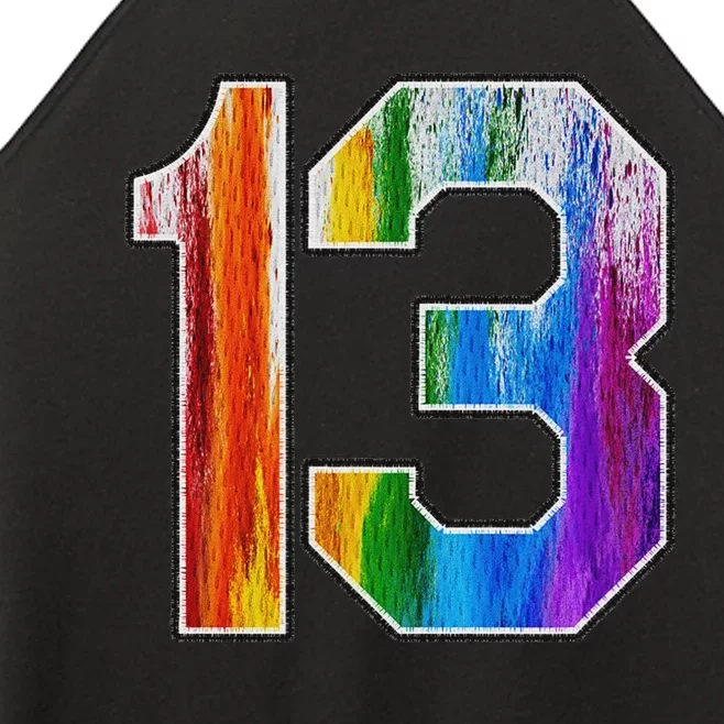 Number 13 Rainbow Pride Powder Tie Dye Flag Sports Fan Wear Women’s Perfect Tri Rocker Tank