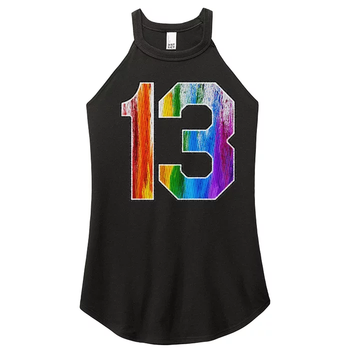 Number 13 Rainbow Pride Powder Tie Dye Flag Sports Fan Wear Women’s Perfect Tri Rocker Tank