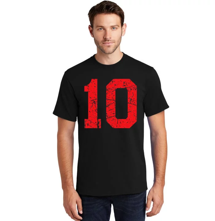 Number 10 Sports Jersey Red Distressed Vintage Lucky Number Tall T-Shirt