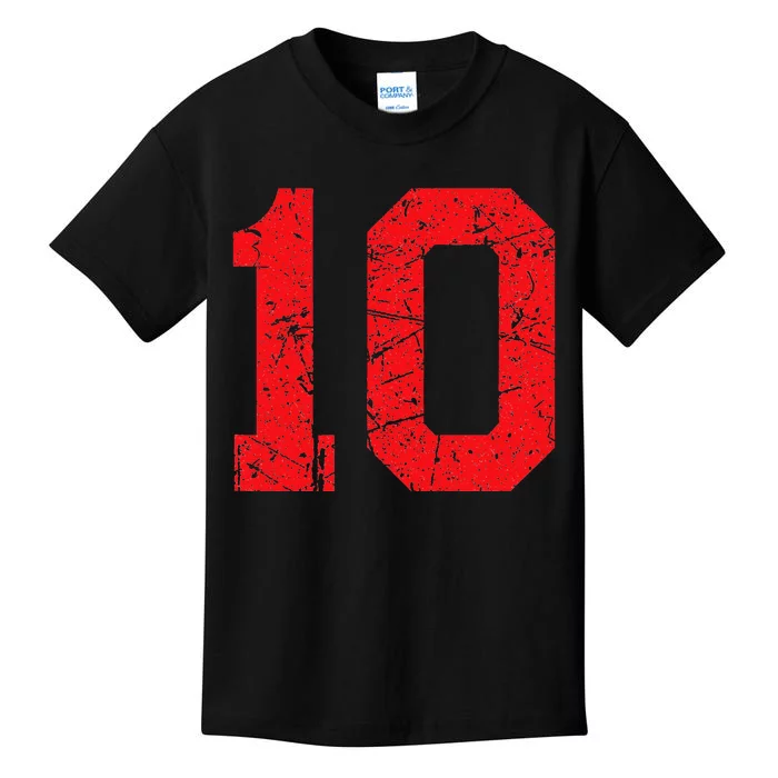 Number 10 Sports Jersey Red Distressed Vintage Lucky Number Kids T-Shirt