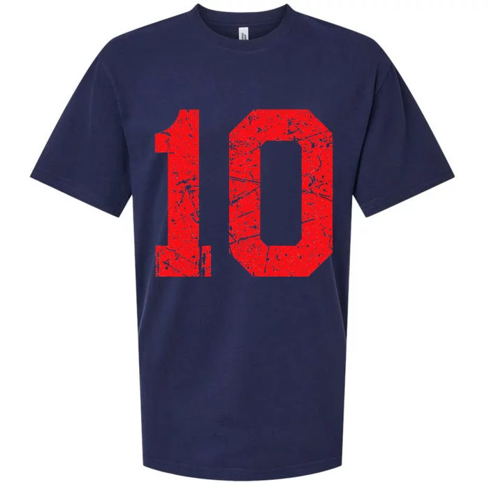 Number 10 Sports Jersey Red Distressed Vintage Lucky Number Sueded Cloud Jersey T-Shirt