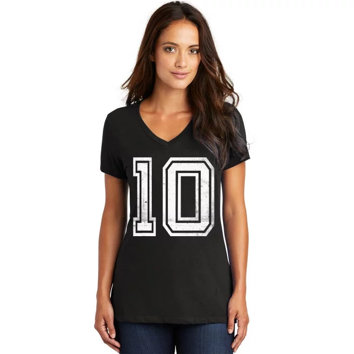 Number 10 Ten Sports Jersey Lucky No. Birthday Age Vintage Women's V-Neck T-Shirt