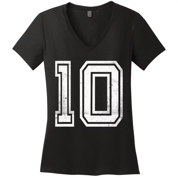 Number 10 Ten Sports Jersey Lucky No. Birthday Age Vintage Women's V-Neck T-Shirt