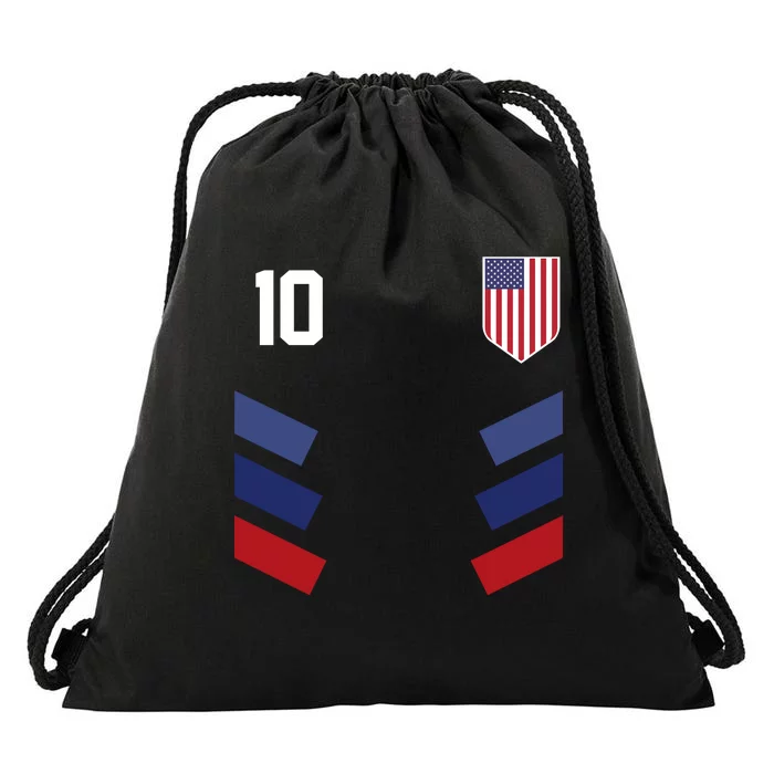 Number 10 USA Soccer American Flag Football Jersey Drawstring Bag