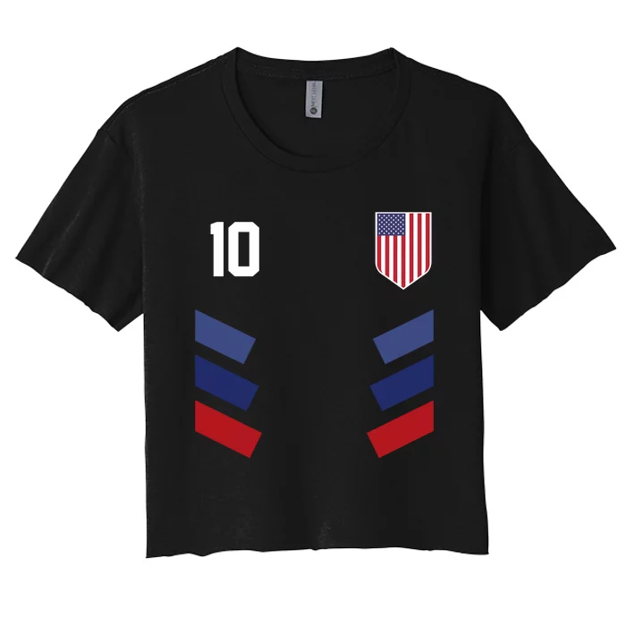 Number 10 USA Soccer American Flag Football Jersey Women's Crop Top Tee