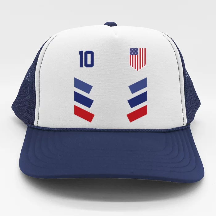 Number 10 USA Soccer American Flag Football Jersey Trucker Hat