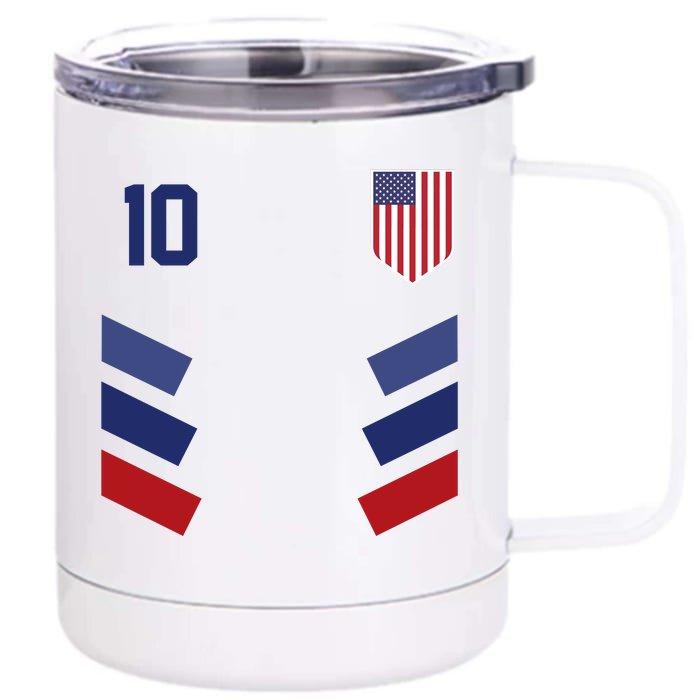 Number 10 USA Soccer American Flag Football Jersey Front & Back 12oz Stainless Steel Tumbler Cup