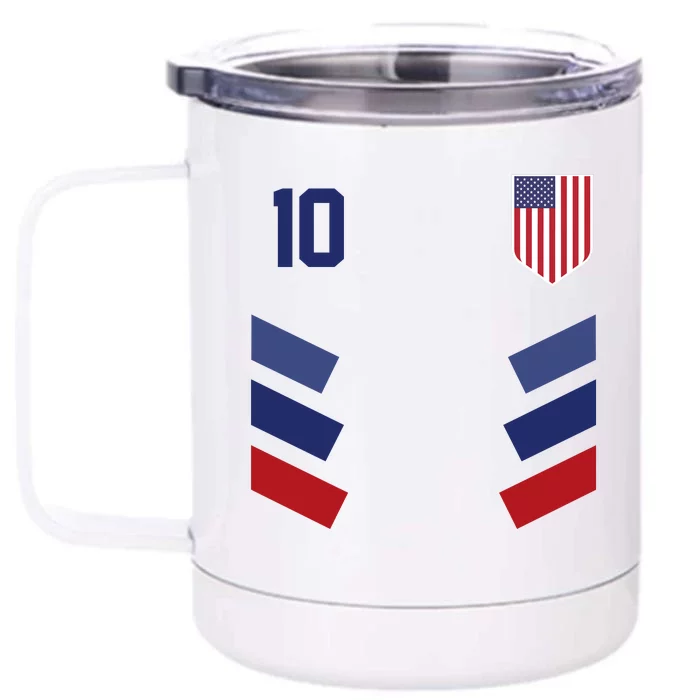 Number 10 USA Soccer American Flag Football Jersey Front & Back 12oz Stainless Steel Tumbler Cup