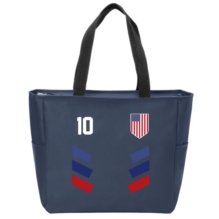 Number 10 USA Soccer American Flag Football Jersey Zip Tote Bag