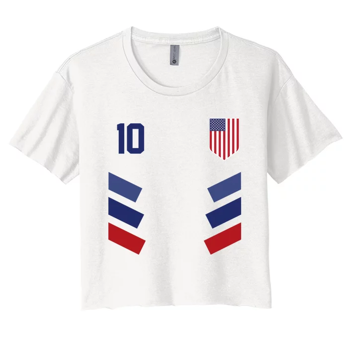 Number 10 USA Soccer American Flag Football Jersey Women's Crop Top Tee