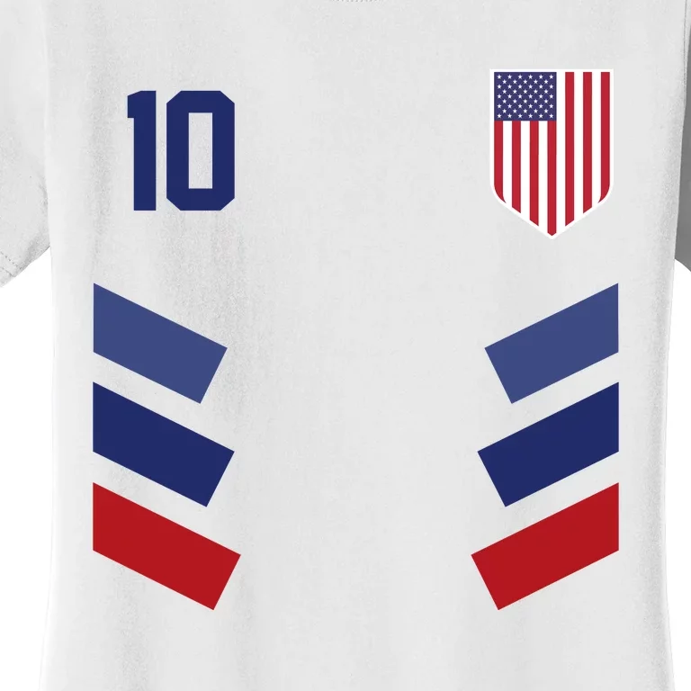 Number 10 USA Soccer American Flag Football Jersey Women's T-Shirt