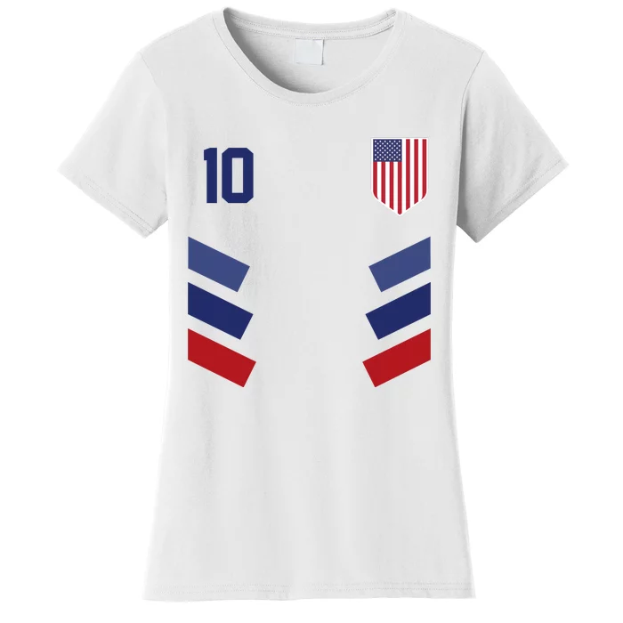 Number 10 USA Soccer American Flag Football Jersey Women's T-Shirt