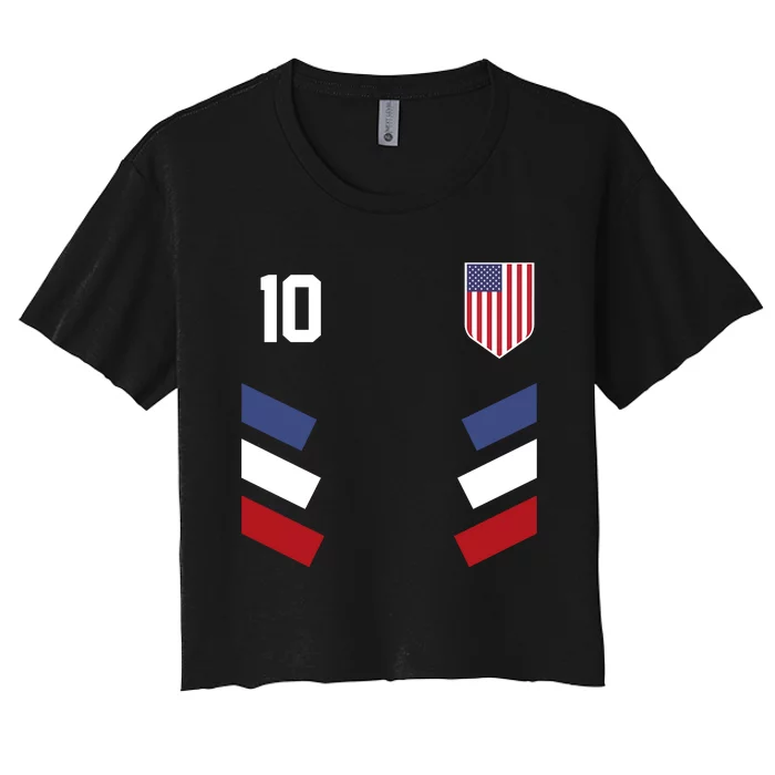 Number 10 USA Soccer American Flag Football Jersey Women's Crop Top Tee