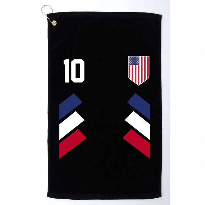 Number 10 USA Soccer American Flag Football Jersey Platinum Collection Golf Towel