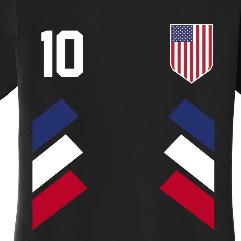 Number 10 USA Soccer American Flag Football Jersey Women's T-Shirt