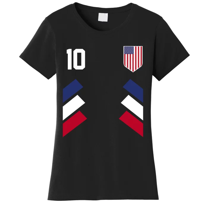 Number 10 USA Soccer American Flag Football Jersey Women's T-Shirt