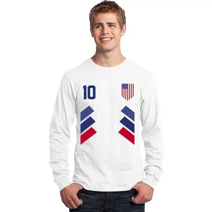 Number 10 USA Soccer American Flag Football Jersey Tall Long Sleeve T-Shirt