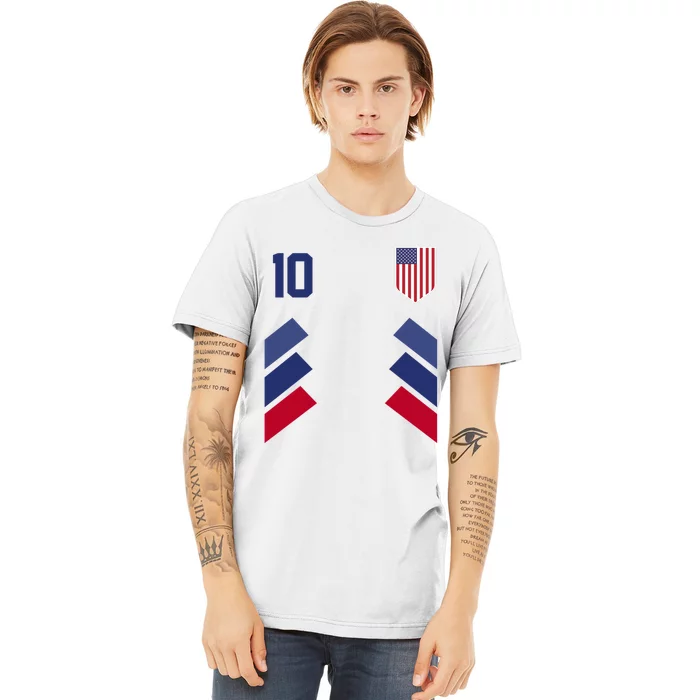 Number 10 USA Soccer American Flag Football Jersey Premium T-Shirt