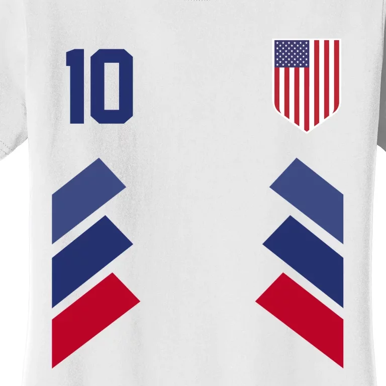 Number 10 USA Soccer American Flag Football Jersey Women's T-Shirt