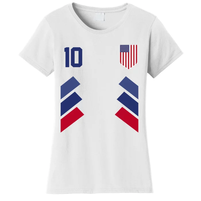 Number 10 USA Soccer American Flag Football Jersey Women's T-Shirt