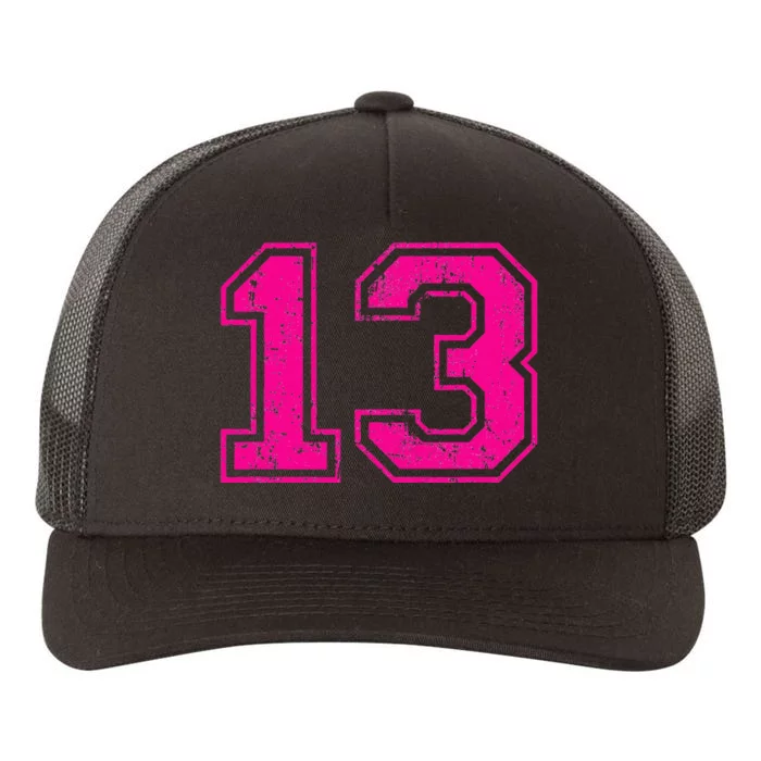 Number 13 Varsity Distressed Vintage Sport Team PlayerS Yupoong Adult 5-Panel Trucker Hat