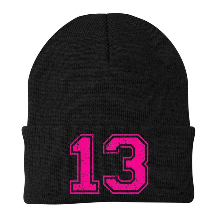 Number 13 Varsity Distressed Vintage Sport Team PlayerS Knit Cap Winter Beanie