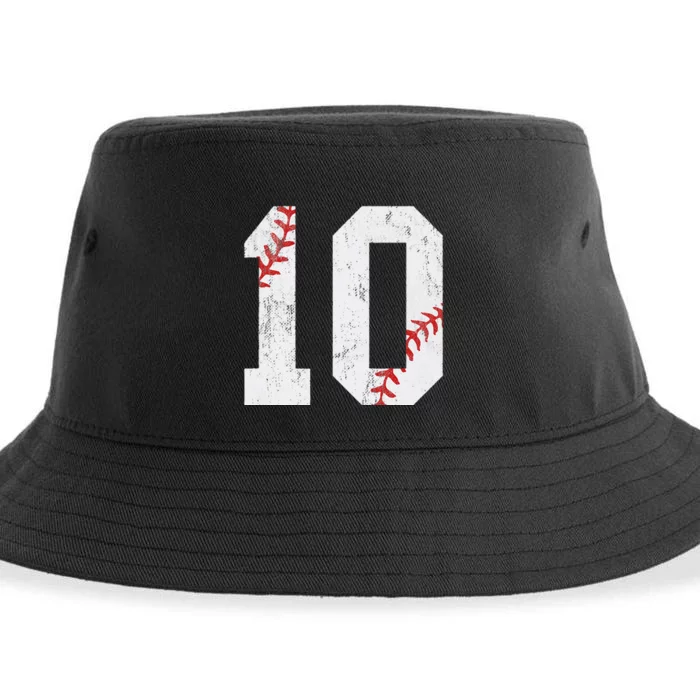 Number 10 Vintage 10th Birthday Baseball Lover 10 Years Old Sustainable Bucket Hat