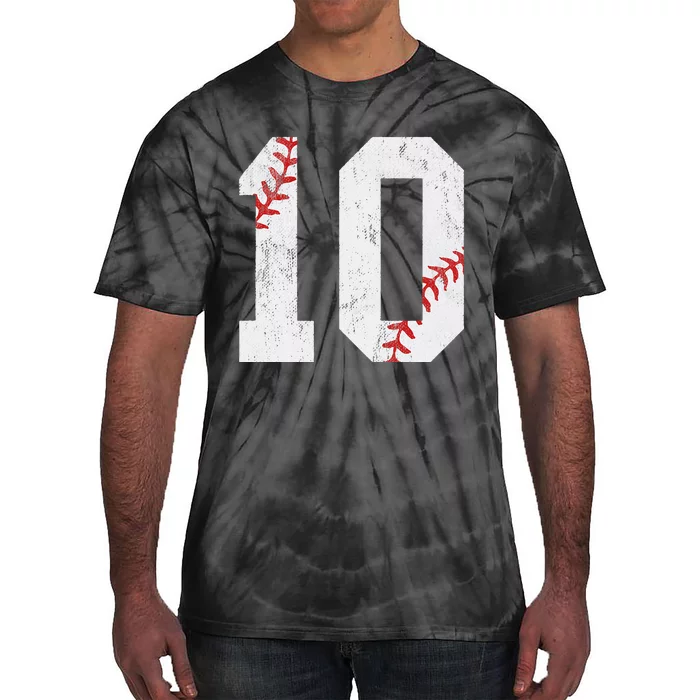 Number 10 Vintage 10th Birthday Baseball Lover 10 Years Old Tie-Dye T-Shirt