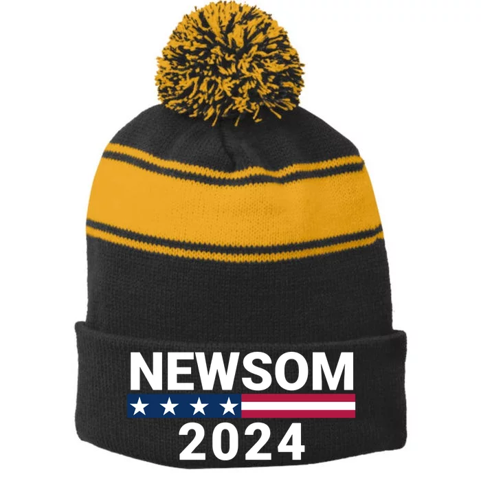 Newsom 2024 American Flag Gavin Vote Stripe Pom Pom Beanie