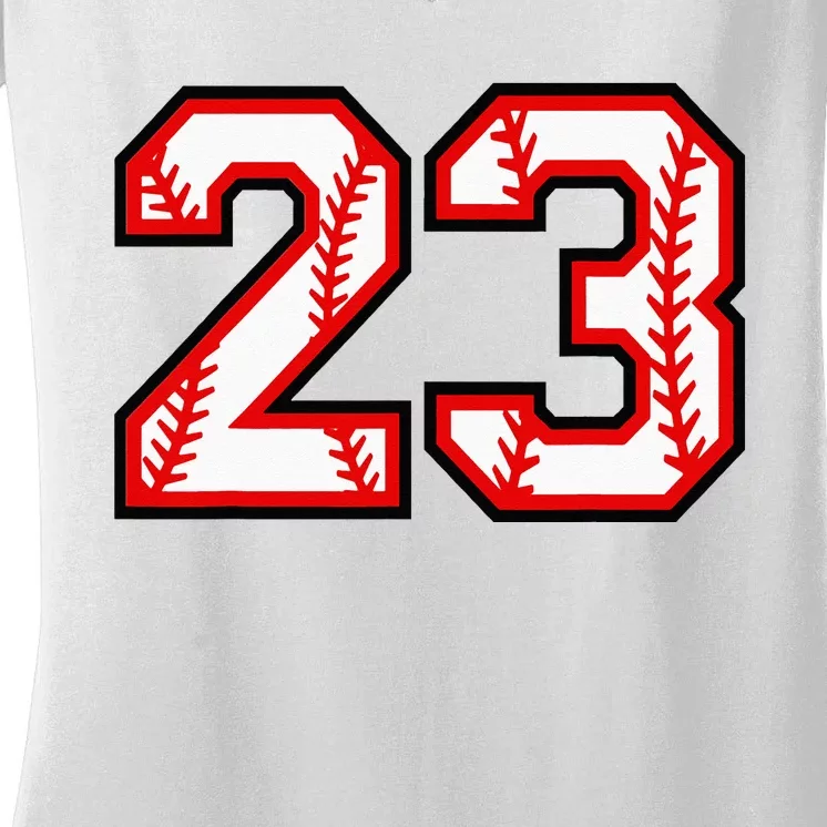 Number 23 Baseball Lucky Favorite Jersey Number Women's V-Neck T-Shirt