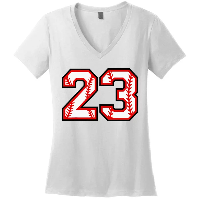 Number 23 Baseball Lucky Favorite Jersey Number Women's V-Neck T-Shirt